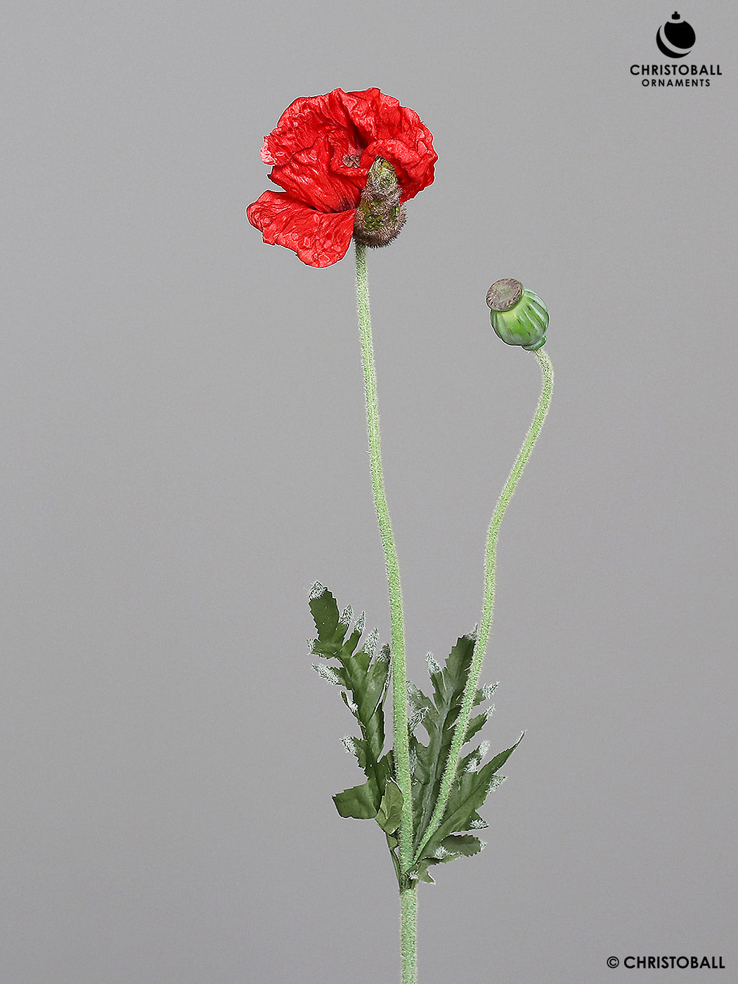 Dekoblume - Mohnzweig mit Blüte und Mohnkapsel, Rot