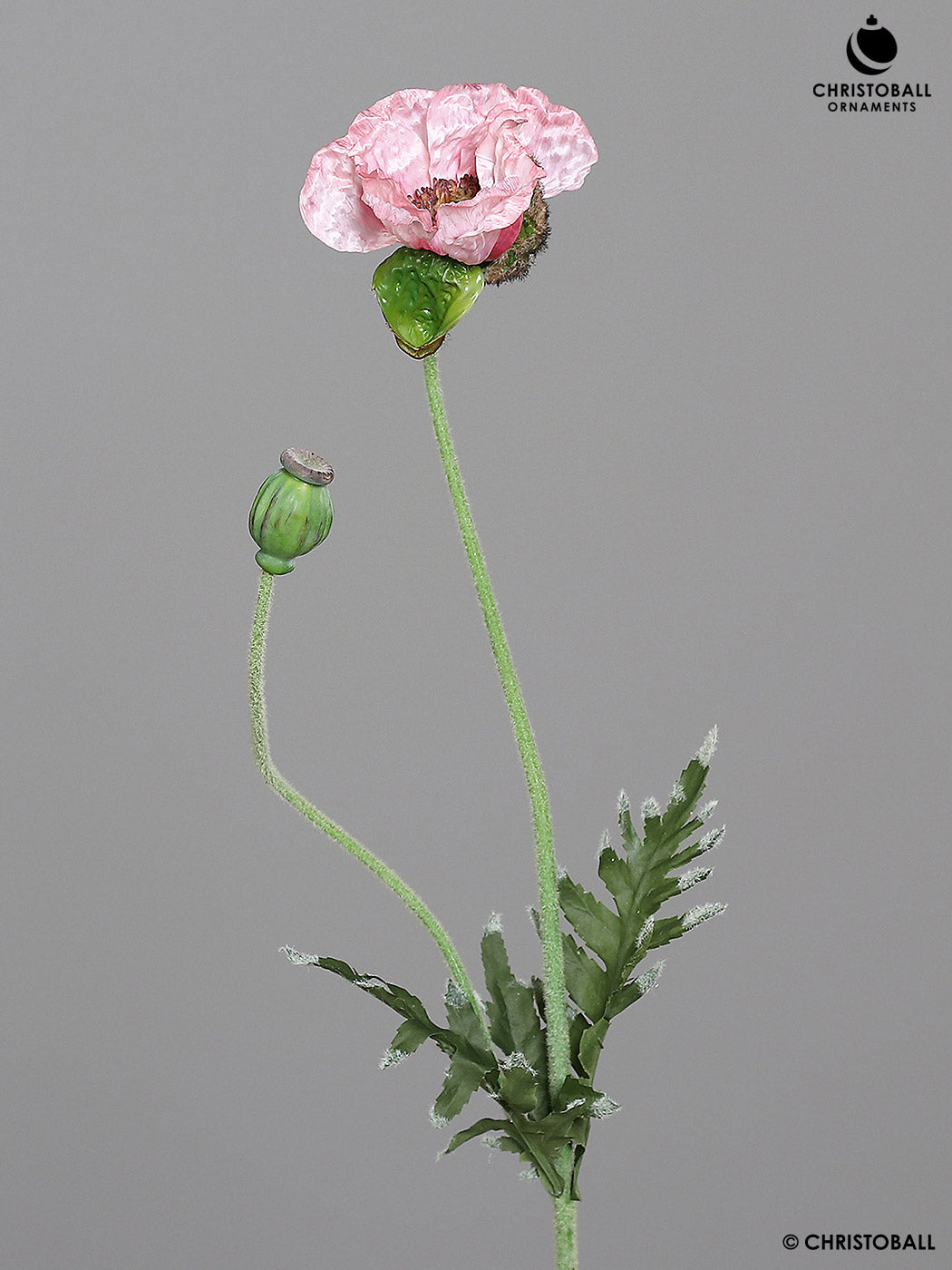 Dekoblume - Mohnzweig mit Blüte und Knospe, Rosa