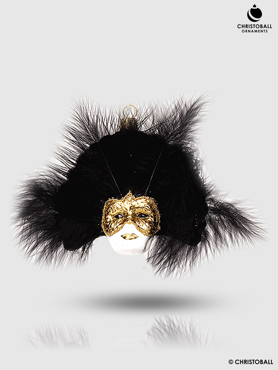 Venezianische Maske Schwarz-Gold mit Federn