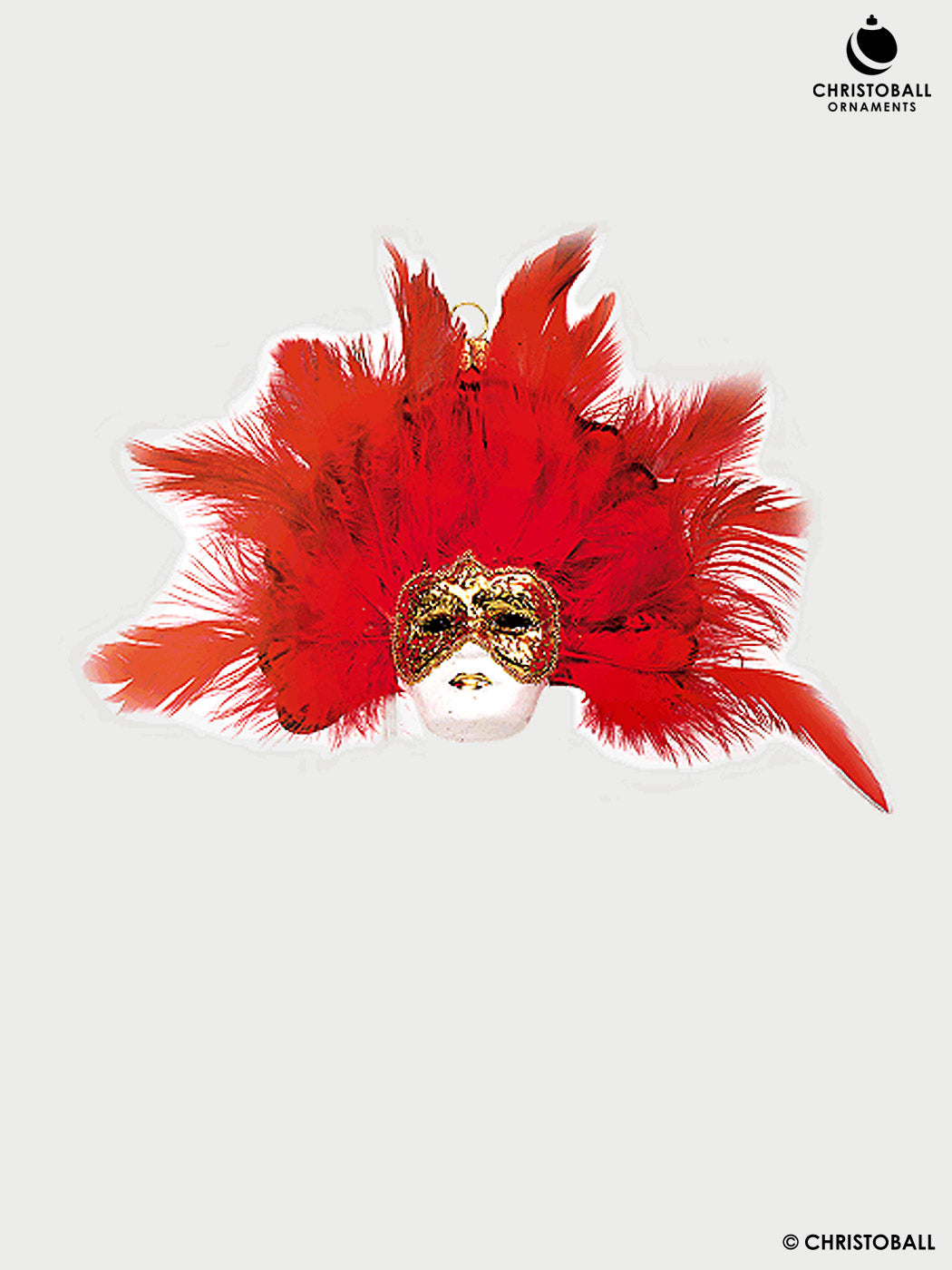 Venezianische Maske Rot-Gold mit Federn