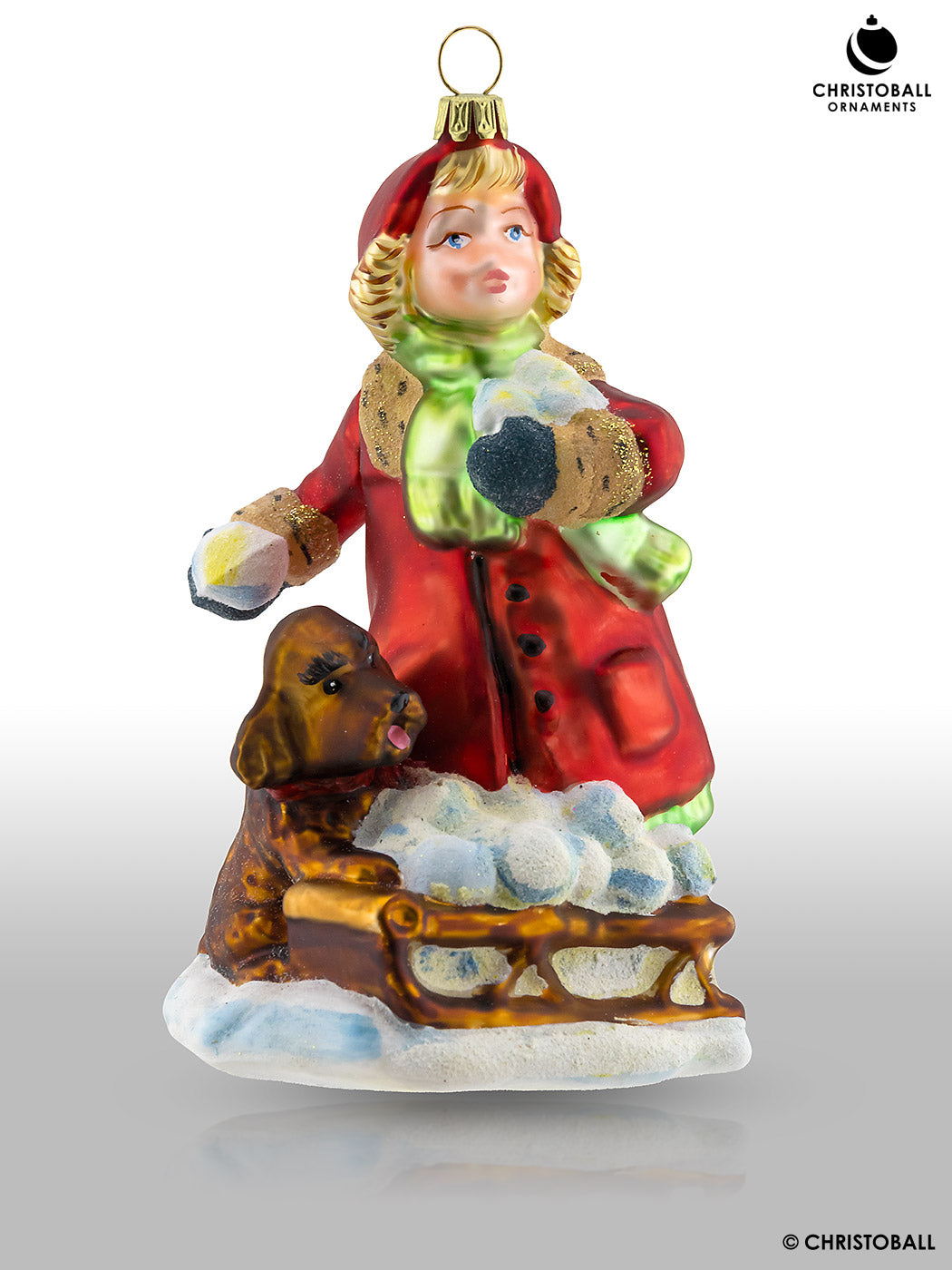 Viktorianische Kollektion - Mädchen mit Schneebällen und einem Hund