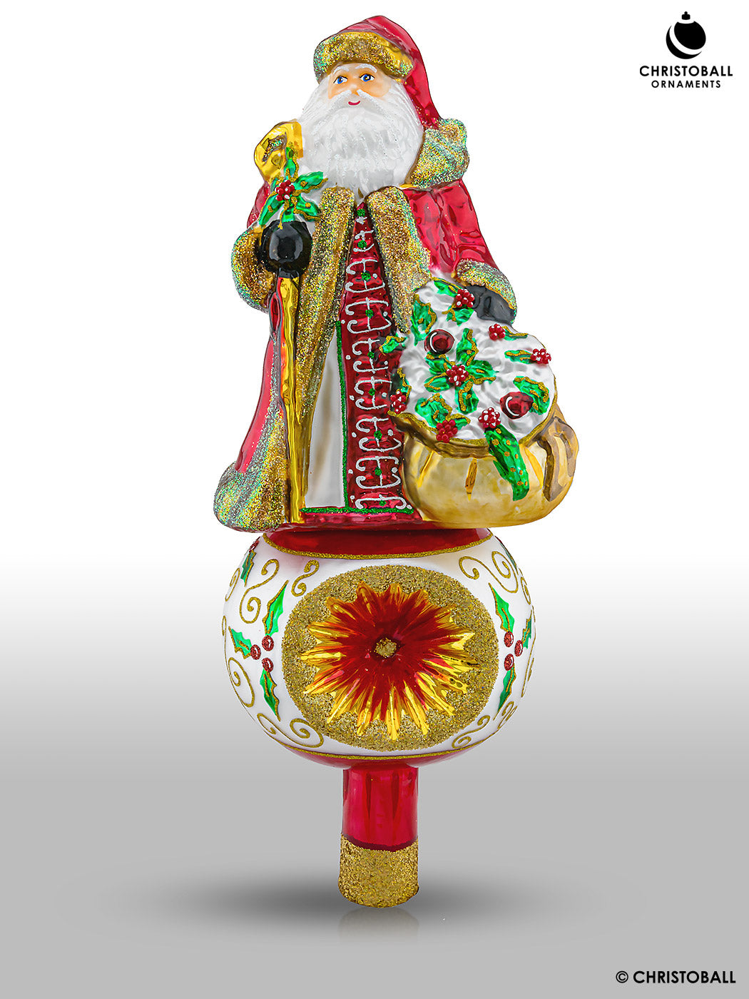 Huras Family - Baumspitze mit Reflektor - Weihnachtsmann mit Blumen