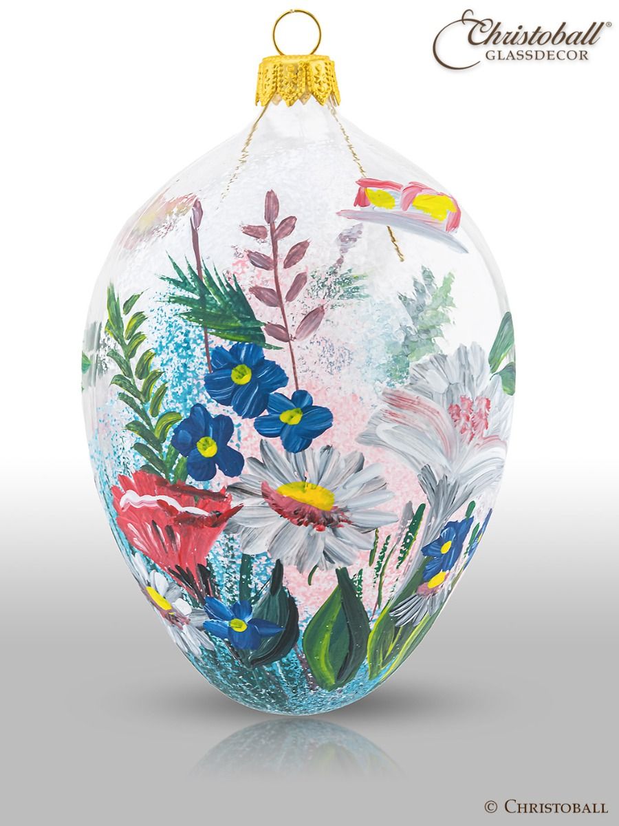 Dekoriertes Glas-Ei - Wiesenblumen