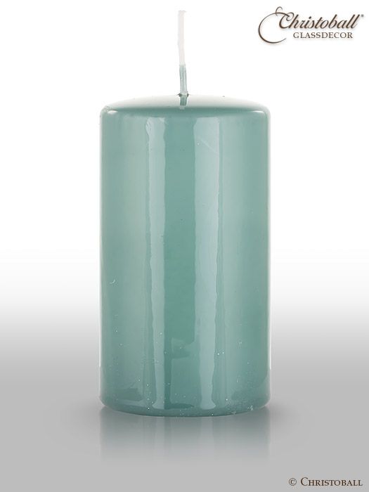 Glänzende Lack-Kerze, Stumpen L ca. 13cm - Grün-Grau