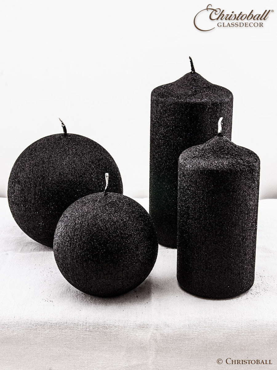 Kerze Glamour, Stumpen L ca. 12cm - Schwarz