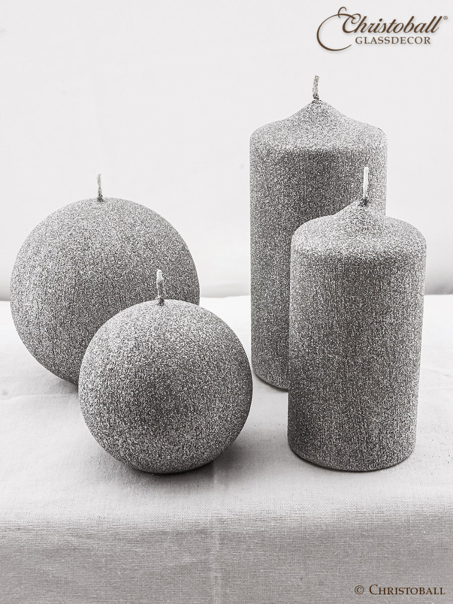 Kerze Glamour, Kugel L ca. 8cm - Silber