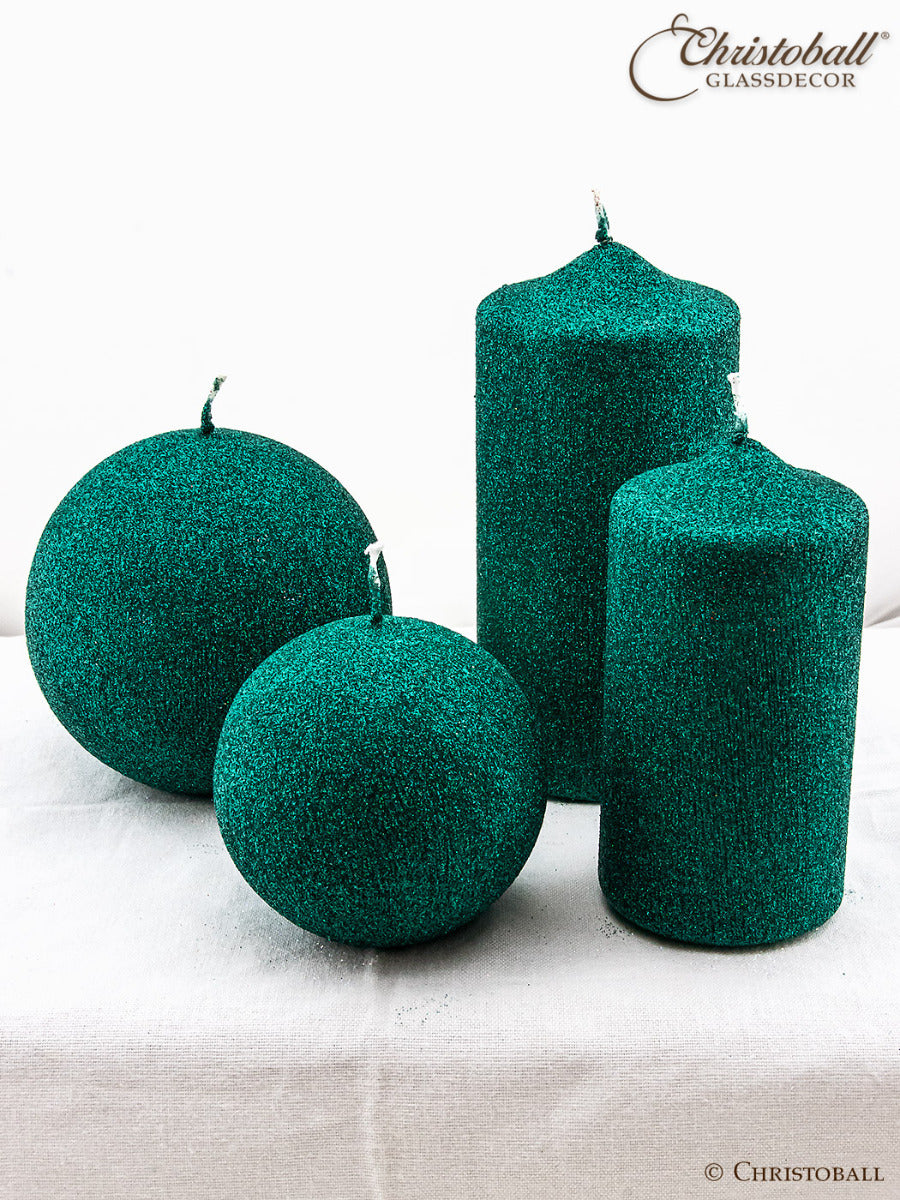 Kerze Glamour, Stumpen XL ca. 15cm - Smaragd-Grün