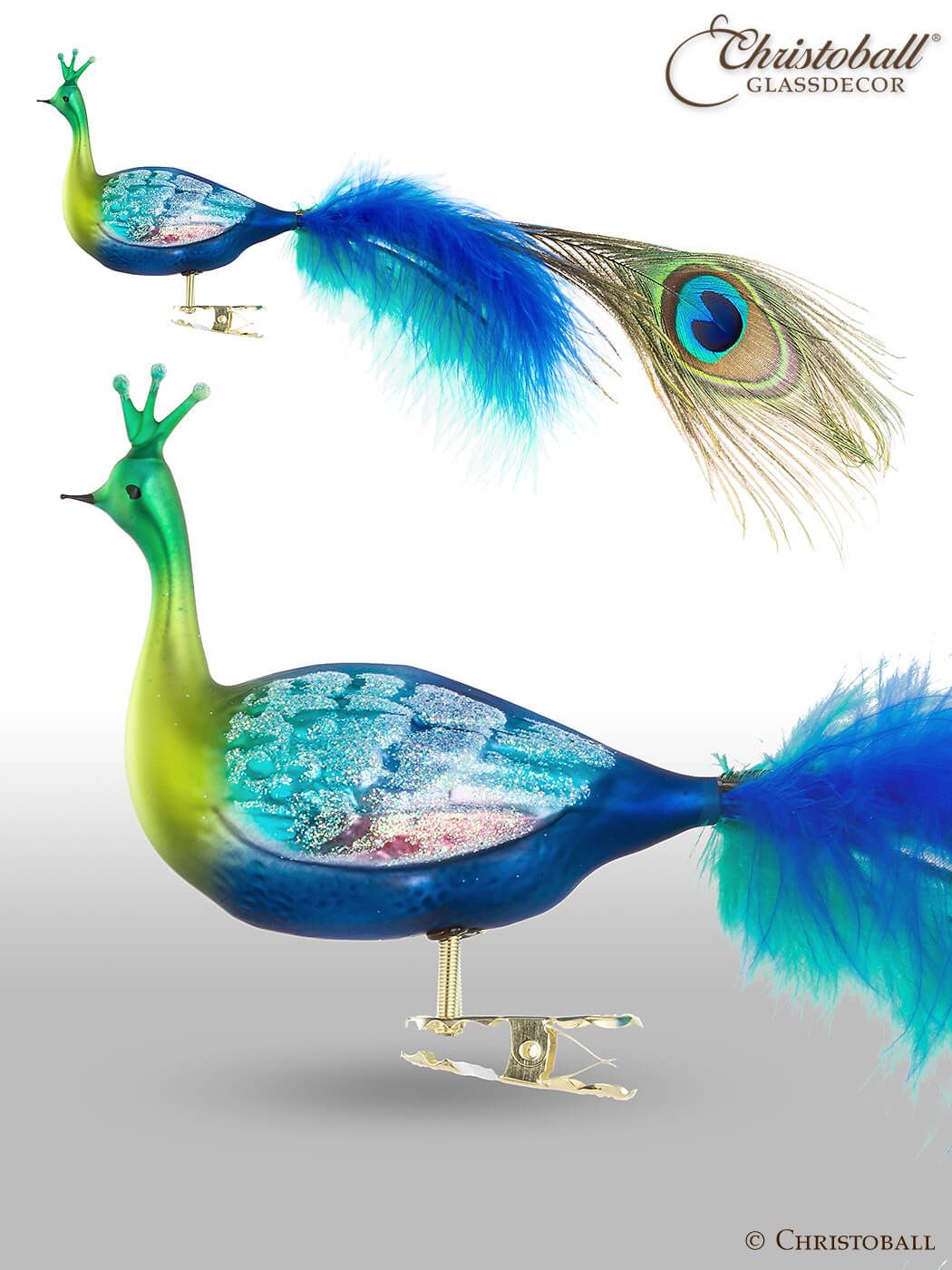 Großer Pfau mit Glas-Krone und Clip