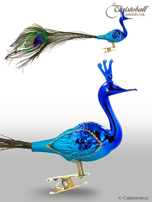 Pfau mit Glas-Krone und Clip