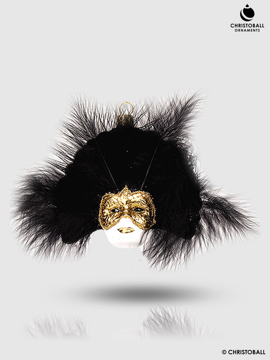 Venezianische Maske Schwarz-Gold mit Federn