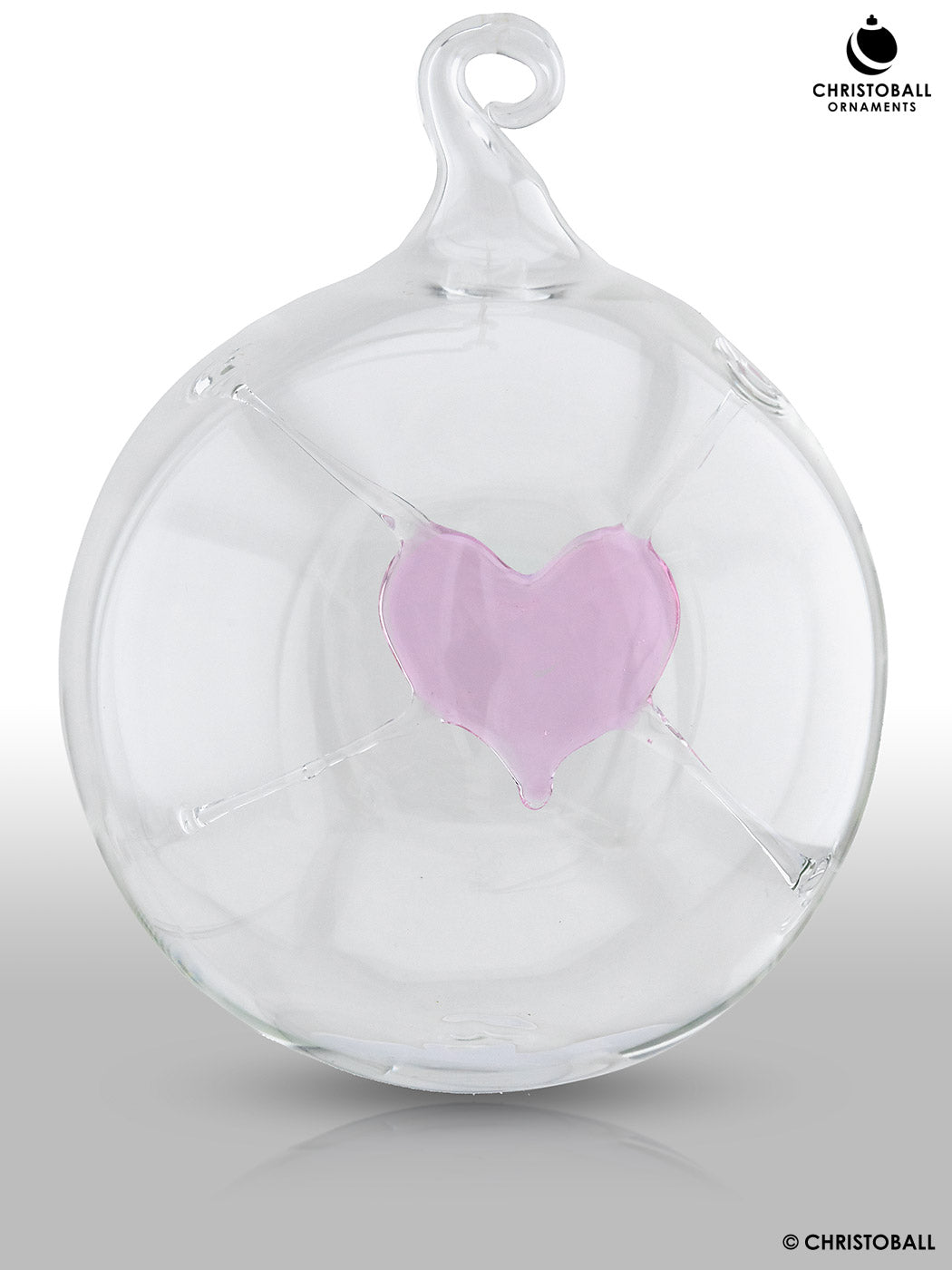 Glaskunst - Glaskugel mit Herz XL Blossom-Rosa