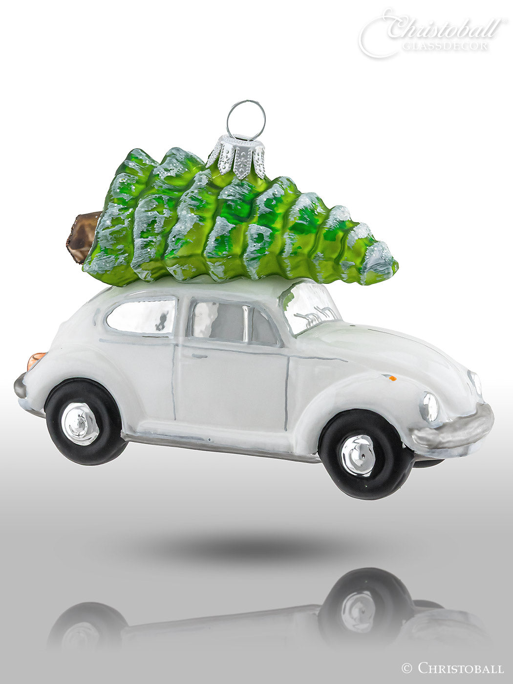 VW Käfer weiß mit Tannenbaum, lizensierte Weihnachtsform