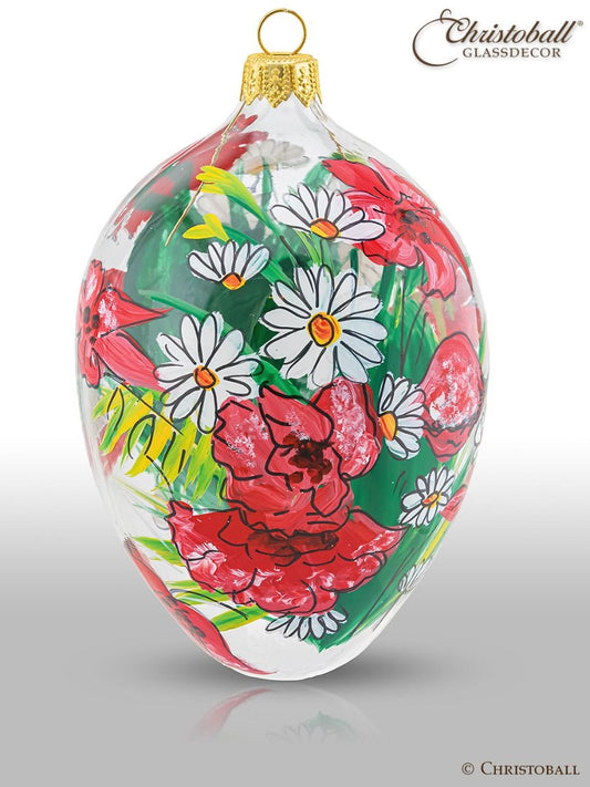 Dekoriertes Glas-Ei - Mohnblumen