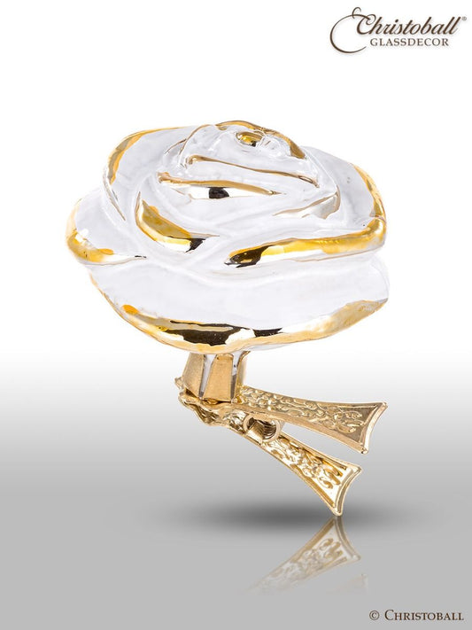 Rose mit Clip, Weiß-Gold