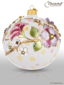 Exklusive Weihnachtskugel aus Glas - Apfelblüten mit Swarovski Kristallen